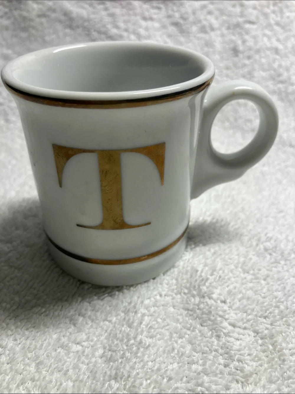 Monogram T White and Gold Porcelain Espresso Cup Williams Sonoma